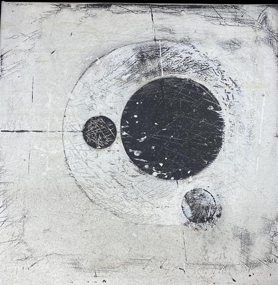 Michael Woods, oil on canvas, Self Orbit 2008, label verso, 40 x 40cm